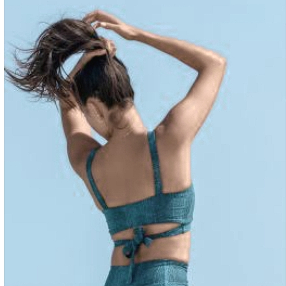 L*Space Active Lets Croc About It Beau Athletic Sports Bra Teal Sz L NWT - Picture 3 of 15